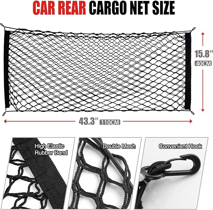 AWELCRAFT Car Rear Cargo Net, Adjustable Elastic Storage Organizer Net, Trunk Cargo Storage Net, Universal Fit for Car, Vehicle, SUV