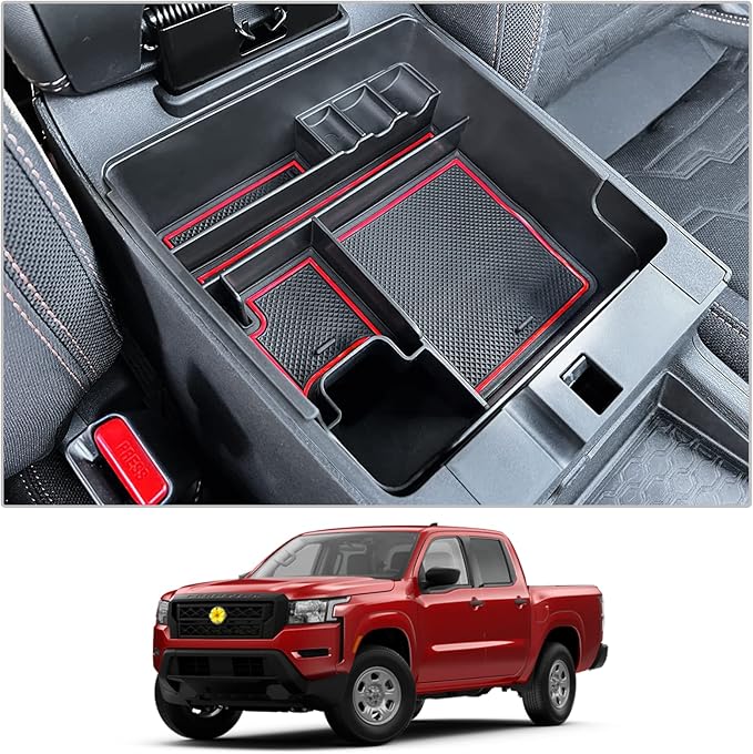 CDEFG for 2022-2025 2026 Frontier Center Console Organizer for 2026 2025 Nissan Frontier Armrest Storage Box 2022-2025 2026 Frontier Pickup Truck Accessories(Red)