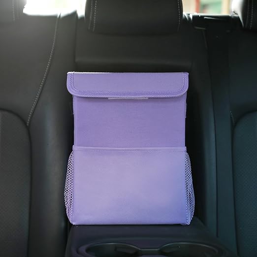 AOKJOY Car Garbage can with lid Leak Proof Vehicle Trash Can 3 Storage Pockets Hanging Waterproof car Trash Bag for SUV Purple