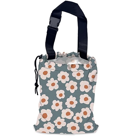 Groovy Flowers Car Garbage Bag,Daisy Waterproof Small Car Trash Bag Hanging Back of Seat,Drawstring Hanging Car Trash Bag with Adjustable Buckle for Car Accessories