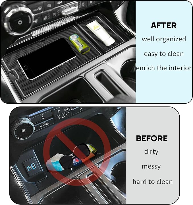 SENSHINE Center Console Organizer Tray for Ford F150 2021-2024/Lightning XLT 2022-2024 Interior Accessories Hidden Insert Storage Box with USB Hole Fit Front Shifter Open Pocket (Gray)