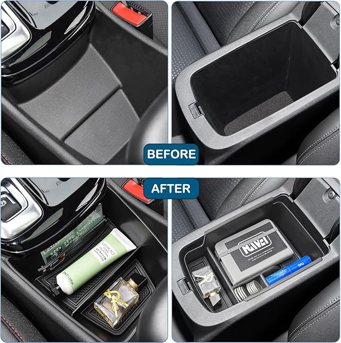 HGWEI 2Pcs Center Console Organizer Compatible with 2024 2025 2026 Chevy Trax Interior Accessories and Lower Middle Console Insert Tray Armrest Storage Box Compartment Divider, Black