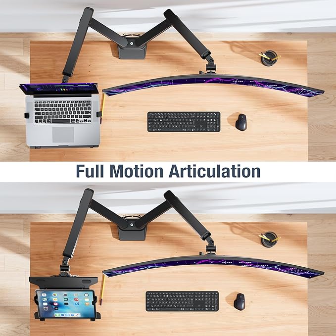 AVLT Laptop and Monitor Arm, Fits 15.6" Notebook and 38" Screen, Dual Full Motion Adjustable Arms, Ergonomic VESA Mount to Organize Work Surface & Remove Clutter