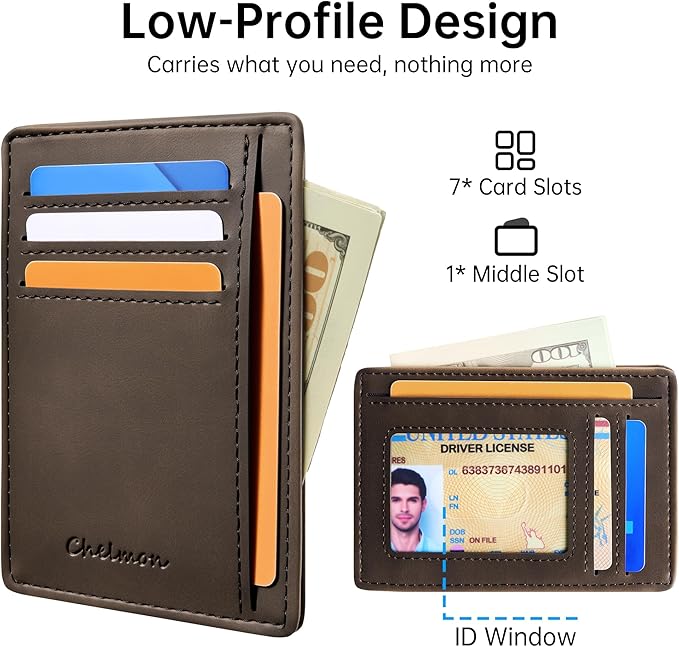 Chelmon Slim Wallet for Men, Minimalist Front Pocket RFID Blocking Credit Card Holder