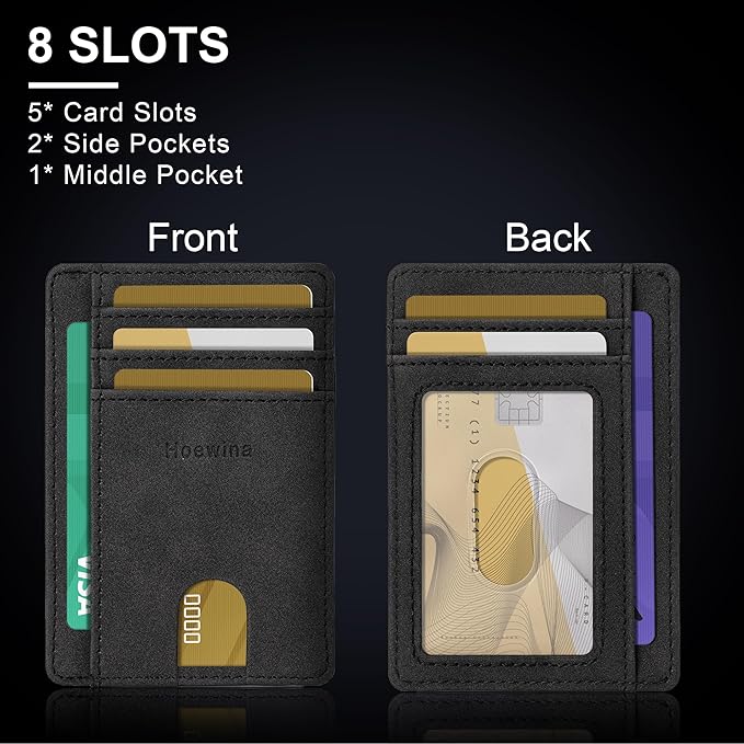 Hoewina Slim Wallet for Men, Credit Card Holder Wallet, Minimalist Design - RFID Blocking Front Pocket Leather Thin Wallet for Men and Women(Mist Black)