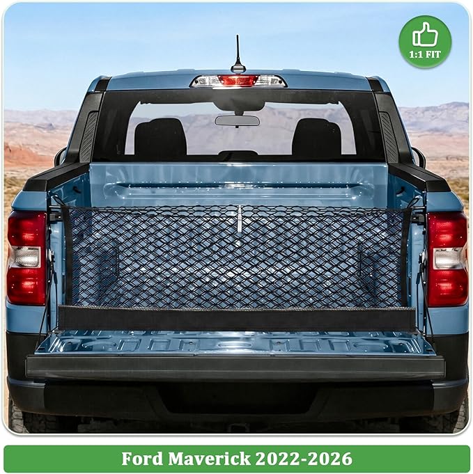 3-Layer Cargo Net for Ford Maverick 2022-2026, Zipper Bag Truck Bed Net for Groceries, Heavy Duty Oxford Cargo Organizer Storage Nets with Carabiners