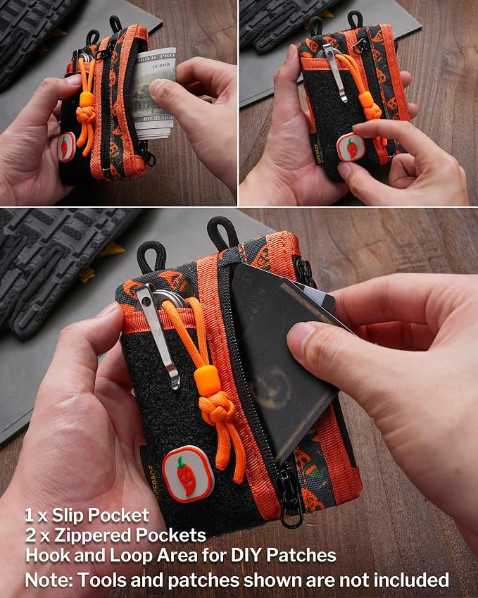 VIPERADE VE18-M EDC Pocket Pouch, Slim EDC Organizer with 3 EDC Slots+2 Zipper Pockets, 1 Large Pocket for Notebook or Cellphone, EDC Pouch for Men