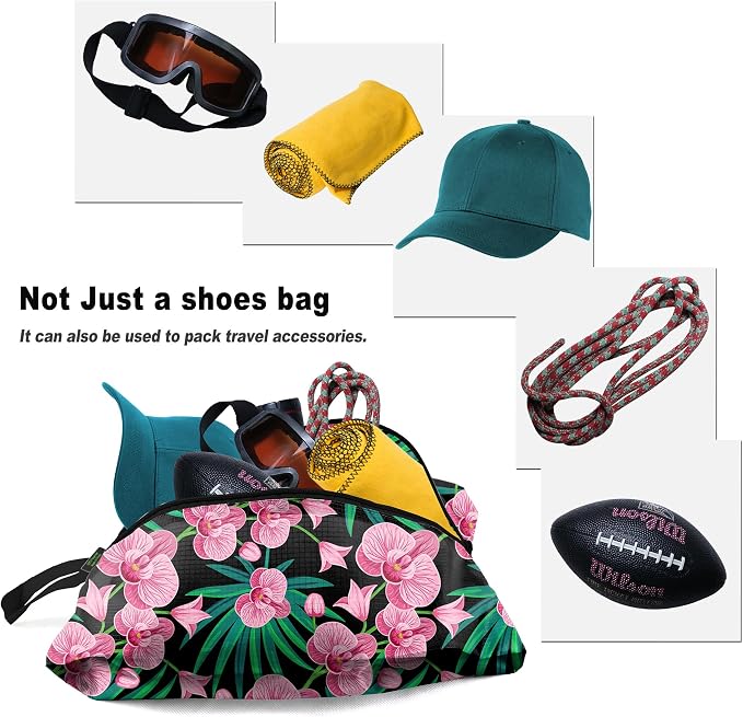 BeeGreen Shoe Bags 6 Pack Flower Design for Travel with Handle as Packing Organizers for Suitcase and Luggage | Portable Nylon Storage Accessories for Vacations, Essential Gifts for Women and Men