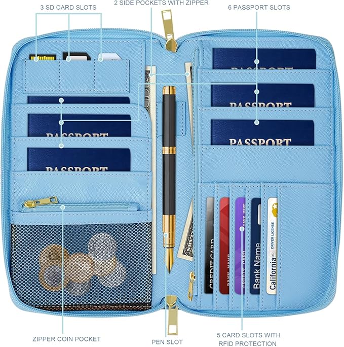 Family Passport Holder Wallet RFID Blocking Document Organizer PU Leather Mulit-purpose Travel Wallet Credit Cards Case for Women Men, Turtle