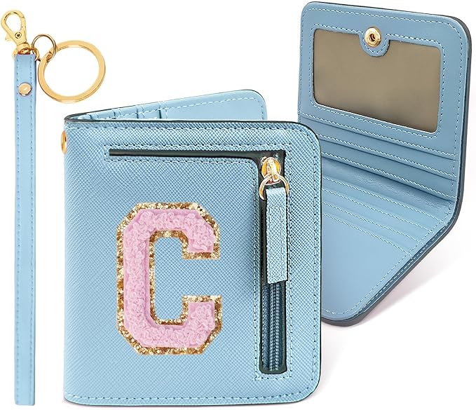 COSHAYSOO Personalized Valentines Day Easter Basket Stuffer Birthday Graduation Appreciation Thanksgiving Gifts for Girls 7 8 9 10 11 12 13 14 year old RFID Wallet Blue Small Initial Letter C