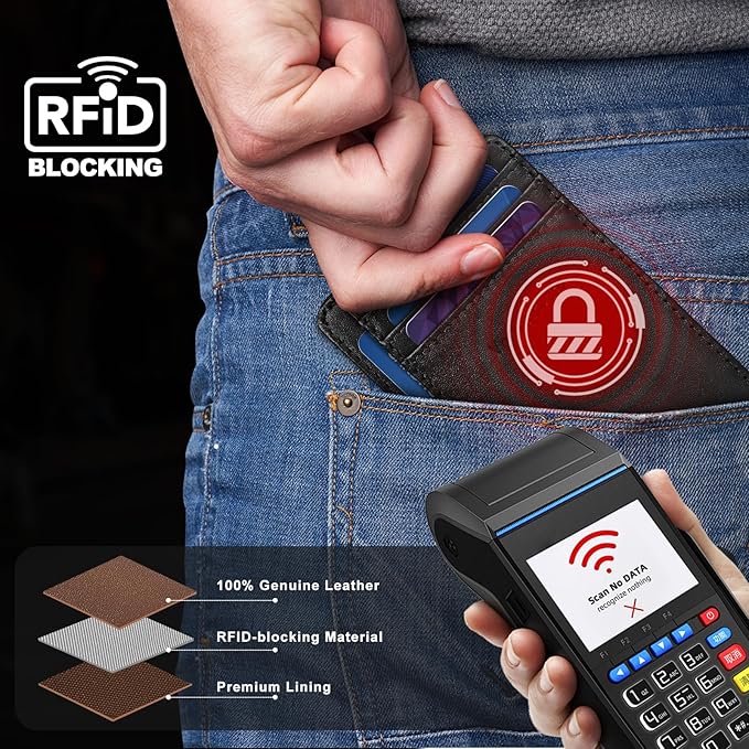 Slim Minimalist Front Pocket Thin Wallet RFID Blocking 100% Genuine Grain Leather Credit Card Holder for Men Women with Gift Box - Grain Leather Black