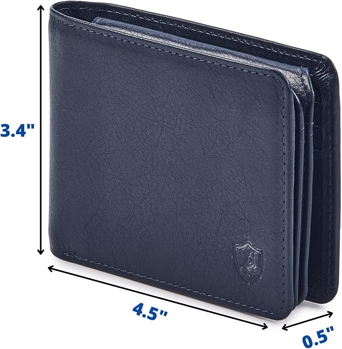 Cochoa Wallet for Men Bifold Leather RFID Blocking High Capacity Slim Card Case with 2 ID Window for Gift (Nappa, Midnight Navy)