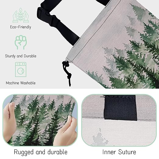 Misty Forest Car Trash Bag,Foggy Forest Mountains Hanging Drawstring Car Garbage Bag,Waterproof Canvas Car Back Seat Organizer with Adjustable Buckle,for Vehicles,SUVs,Camping,Road Trips
