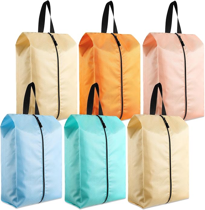 6 Pcs Travel Shoe Bags with Zipper Nylon Portable Waterproof Suitcase Shoe Organizer Packing for Golf(M,Pastel)
