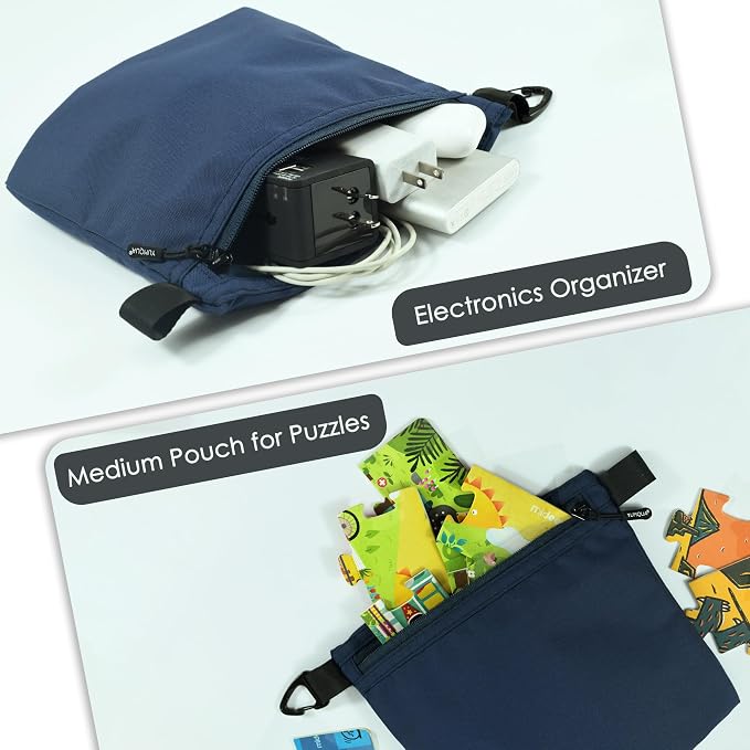 Small Pouch for Travel Essentials, Makeup Pouch Bag with Carabiner Clip on Backpack Dopp Kit Storage Pouch Organization for Toiletries, Cosmetics, Tech, Tools, Water Resistant 500D Nylon (Dark Blue)