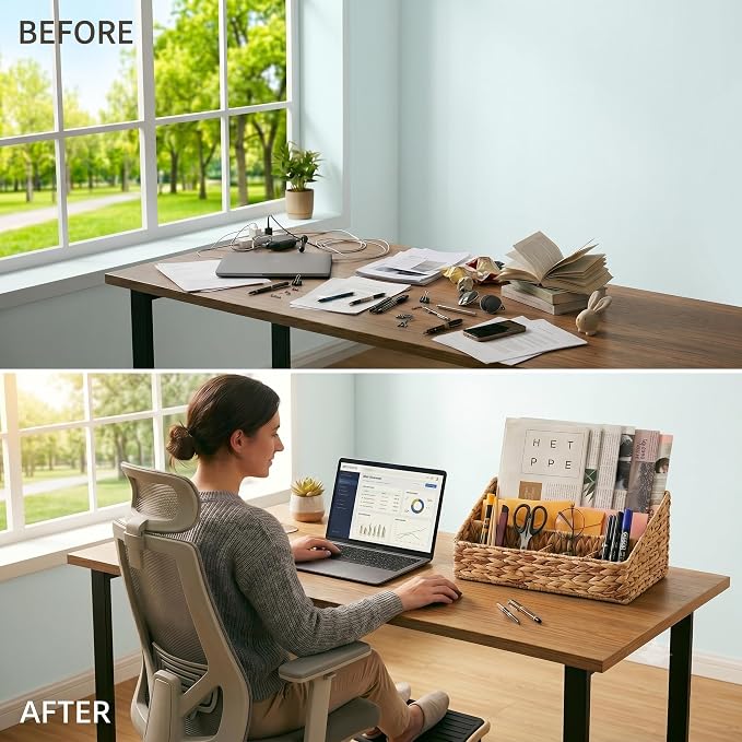 Desk Organizer – Countertop Mail Organizer, Magazine Holder, Boho Decor Water Hyacinth Desk Mail Holder for Home Office, Farmhouse, 12.6" L x 6.7" W x 6.3" H