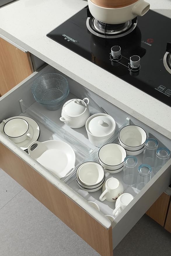 5 Pack Adjustable Drawer Dividers (12.3-18") 6" High Expandable Clear Drawer Dividers for Kitchen, Bedroom & Office Dresser Drawer Organizers for Clothes, Utensils and Baby Nursery Storage