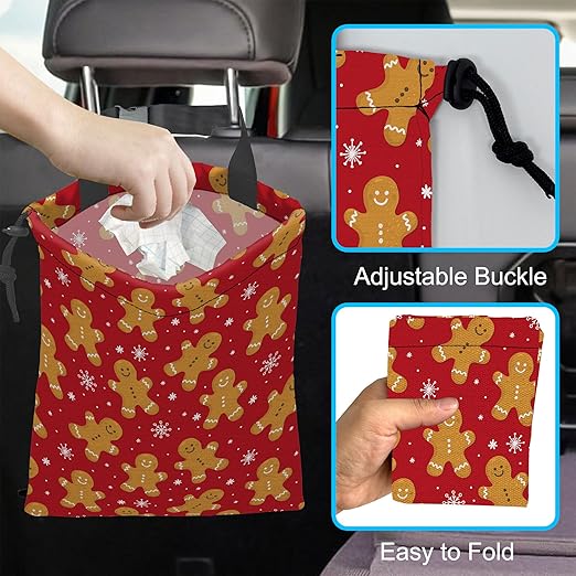 Car Trash Bag Gingerbread Man Car Garbage Bag Hanging Car Trash Can for Back Seat with Drawstring