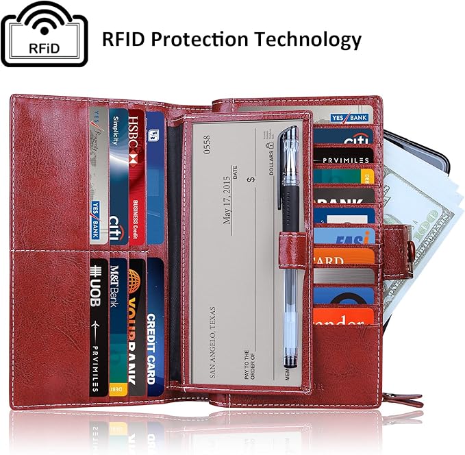 FT FUNTOR Women's Big Fat RFID Blocking Wallet Leather Zip Around Clutch Large Phone Organizer Wristlet
