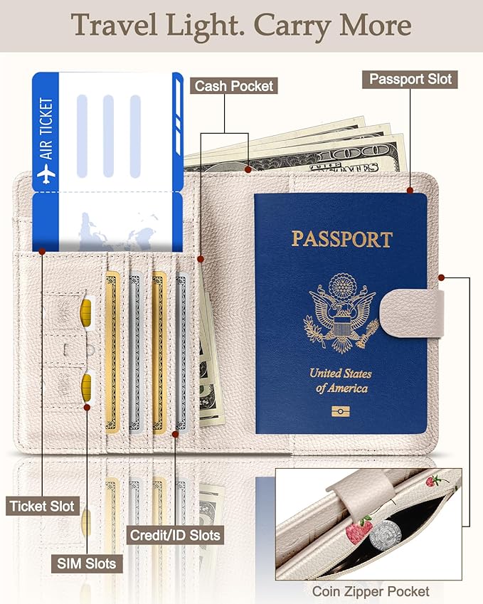Slohif Passport Wallet Holder Cover for Travel - Women Men RFID Blocking Passport Book Protector for Boarding Pass Cards