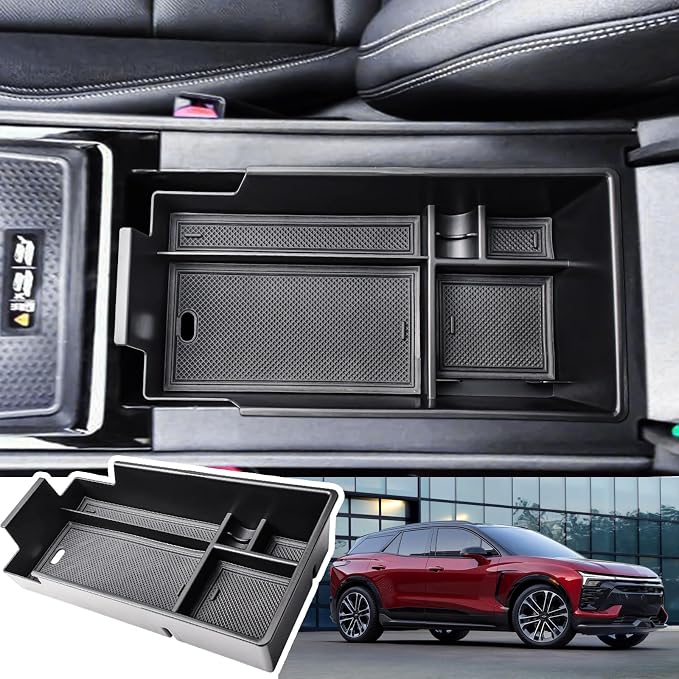 EDBETOS Center Console Organizer Compatible with 2024 2025 2026 Chevy Blazer EV Insert Tray Pallet Storage Accessories Interior Secondary Armrest Storage Box, ABS Black