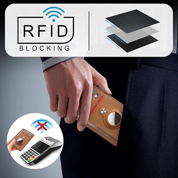 Slim Minimalist Front Pocket Air Tag Wallet, RFID Blocking Card Holder Wallet with Airtag Holder
