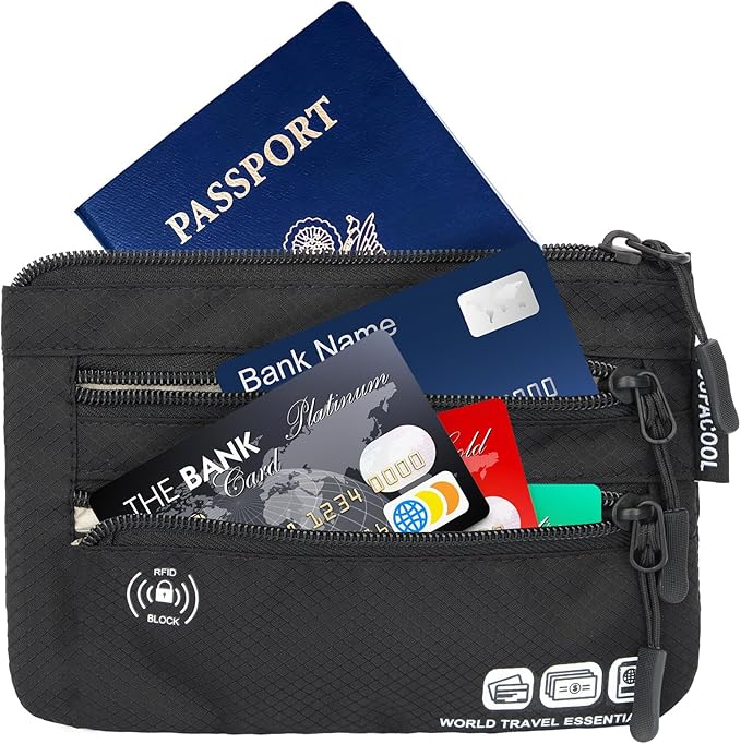 SUPACOOL Passport Holder Bag, Travel Wallet for Men Women Family, Passport Pouch, Card Holder Organizer, RFID Blocking, Two-piece Set(Black)