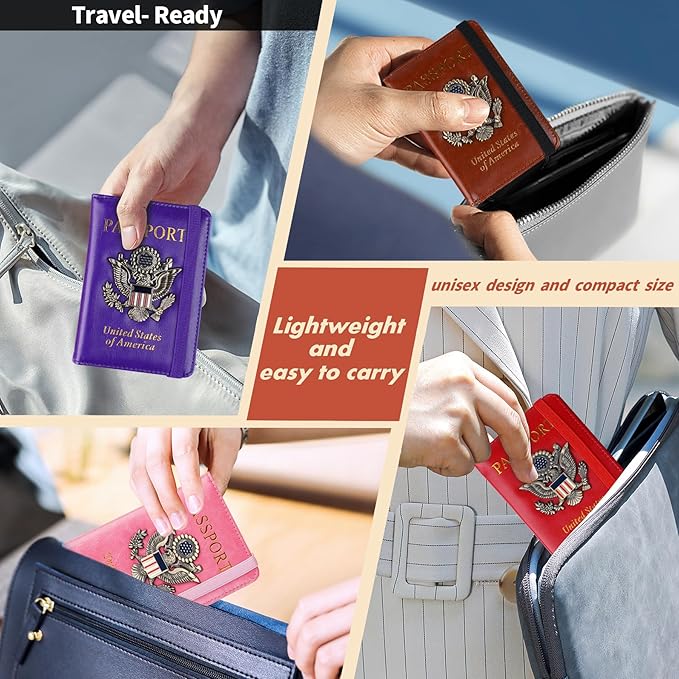 Passport Holder Cover Travel Wallet RFID Blocking Wallets Family Passport Organization Personalized Wallet Case for Men and Women Travel Must Haves (Red)