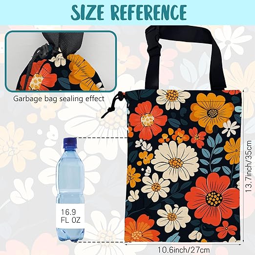 Car Garbage Bag Abstract Floral and Green Leaves Hanging Canvas Car Trash Bag Drawstring Car Back Seat Organizer for Car Back Front Seat Console with Adjustable Buckle