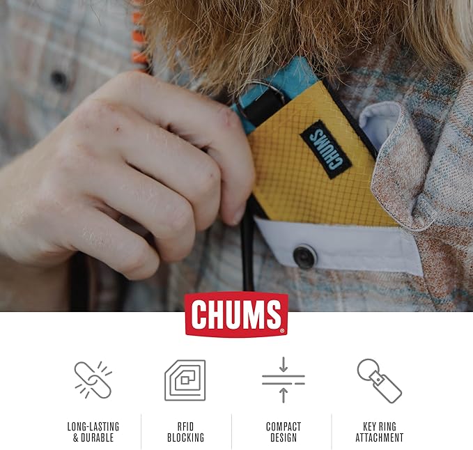 Chums Surfshorts Wallet - Lightweight Slim Wallet with RFID Blocking Card & Clear ID Window - Zippered, Water Resistant w/Key Ring
