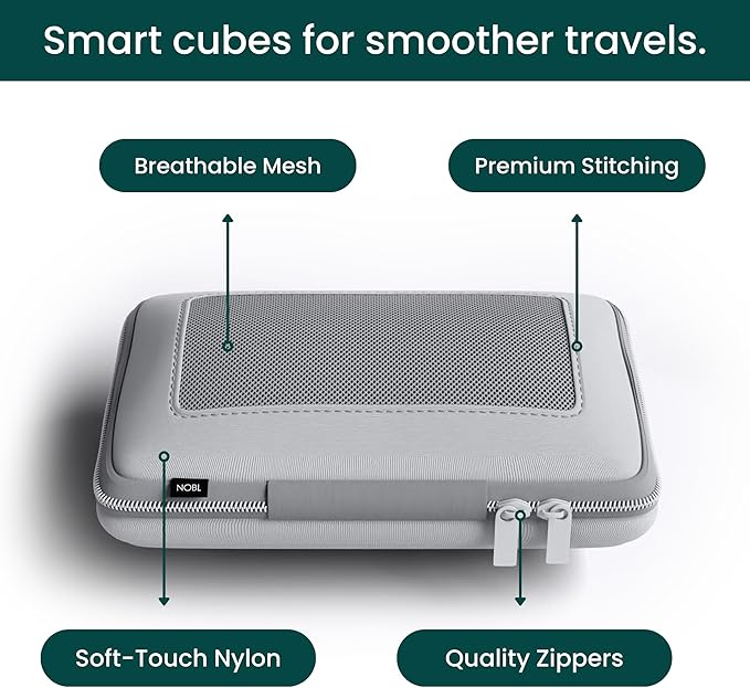 NOBL Travel Compressible Packing Cubes Set, 6 Pieces Travel Packing Organizers, Compression Luggage Cubes for Suitcases & Carry On, Space Saving (XXS, XS, S, M, L, XL) - Silver
