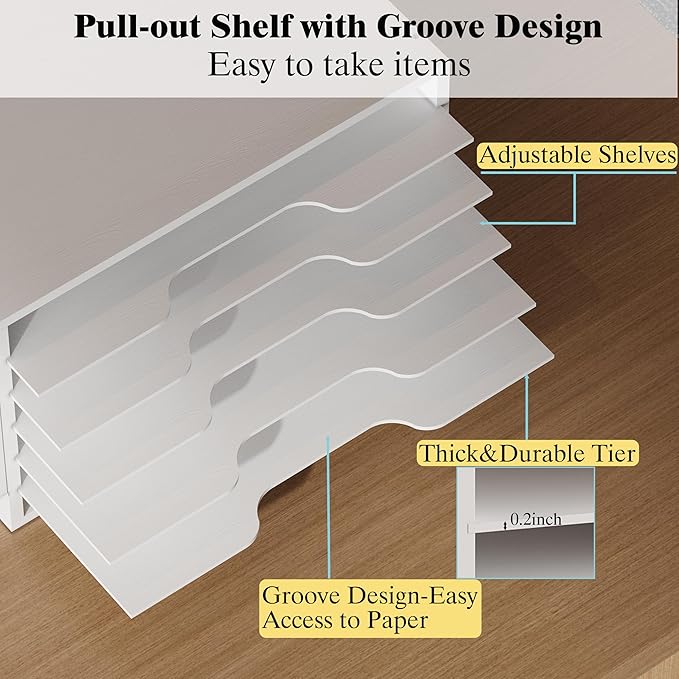 Unionly 12x18 Construction Paper Organizer,6-Tier Adjustable Literature Organizer,Large Wooden File Sorter with Side Pocket,Office Mailbox for Home,Classroom,Office (White, Large 6 Slots)