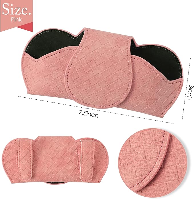 KINIVA Pink Car Visor Sunglass Holder Leather Glasses Case with Magnetic Closure for Car Interior Accessories