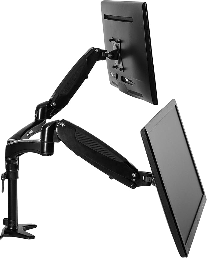 VIVO Premium Black Dual Monitor Pneumatic Counterbalance Height Adjustable Arm, Desk Mount Stand, Holds 2 LCD Screens up to 27 inches STAND-V002JB