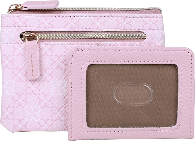 Julia Buxton Vegan Leather Wallet with Zipper, ID Windows, RFID Blocking, Card Slots & Key Ring, Compact Coin & Card Holder Case, Gift Idea, Signature Blush