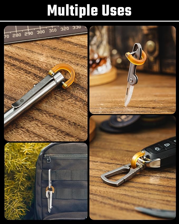 KeyUnity KA17 Titanium D Ring Key Shackle, U Shape Key Ring Horseshoe Clasp for Car Fob, DIY Leather Key Organizer Keychain