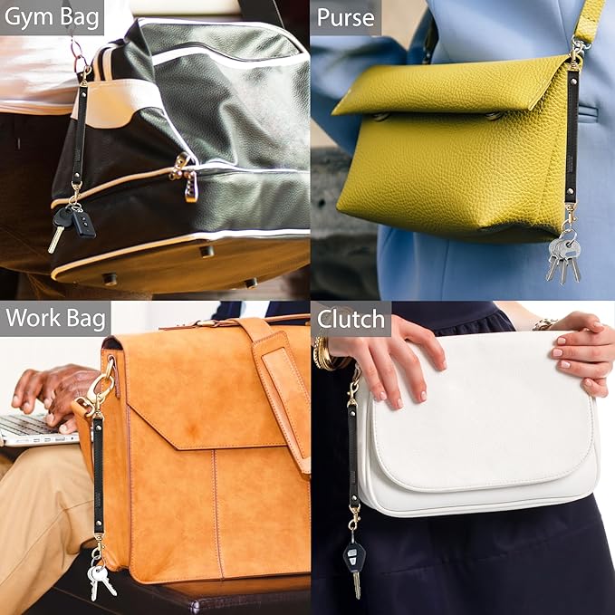 Alban Leather 2-Clip Strap for Wallet, Clutch, Wristlet Purse, Keys, Keychain for Women and Men