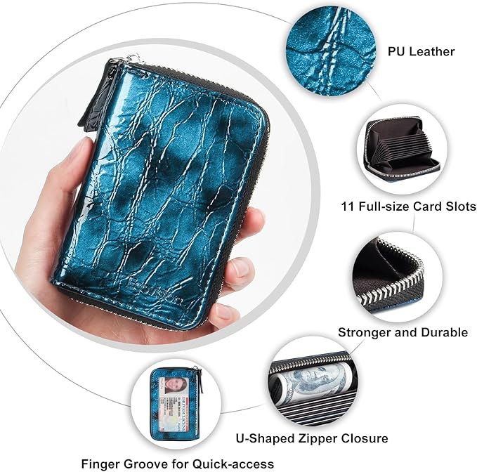 EcoVision Credit Card Holder RFID Card Case Wallet, Small Accordion Zipper Card Case Holder, Card Organizer Case for Women Men