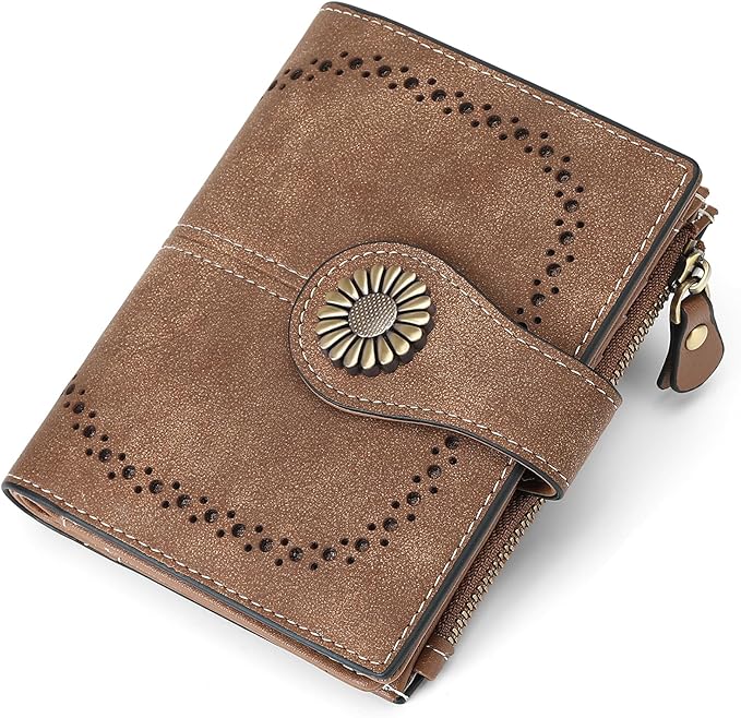 SENDEFN Small Wallets for Woman RFID Blocking Leather Bifold Credit Card Holder Purse with ID Window