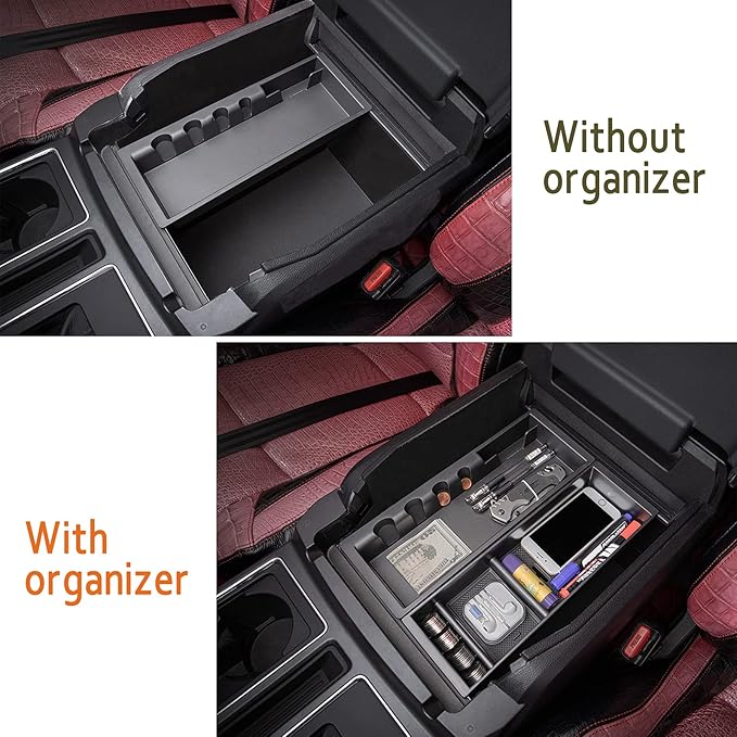 JDMCAR Center Console Organizer Compatible with Ford F150 Accessories 2024 2023 2022 2021,Center Console tray for F-150 Interior Accessories, Matte Black -(Full Console w/Bucket Seats ONLY)