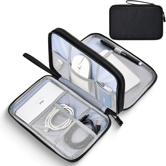 CAAORDKSO Large Electronics Travel Organizer Case, Electronic Accessories Carry Case Portable Waterproof Double Layers Storage Bag for Cord, Cable, Charger, USB, Power Bank, Earphone (Black, X-Large)