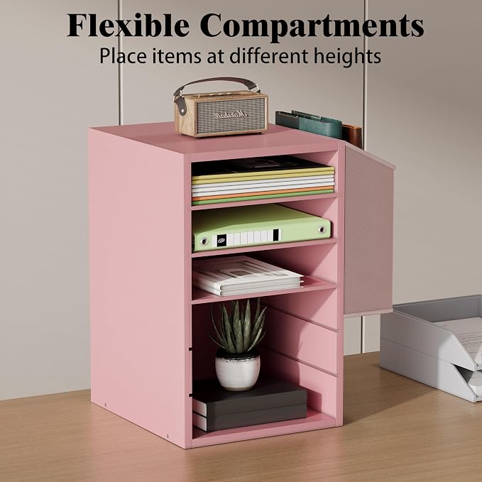 Unionly 6 Tier Adjustable Countertop Mail Sorter, Mailboxes With Name Slots, Literature Organization Paper Storage Slot, Office Desk File Organizer, Wooden Desktop Mailbox for Classroom(Pink, 6 Slots)