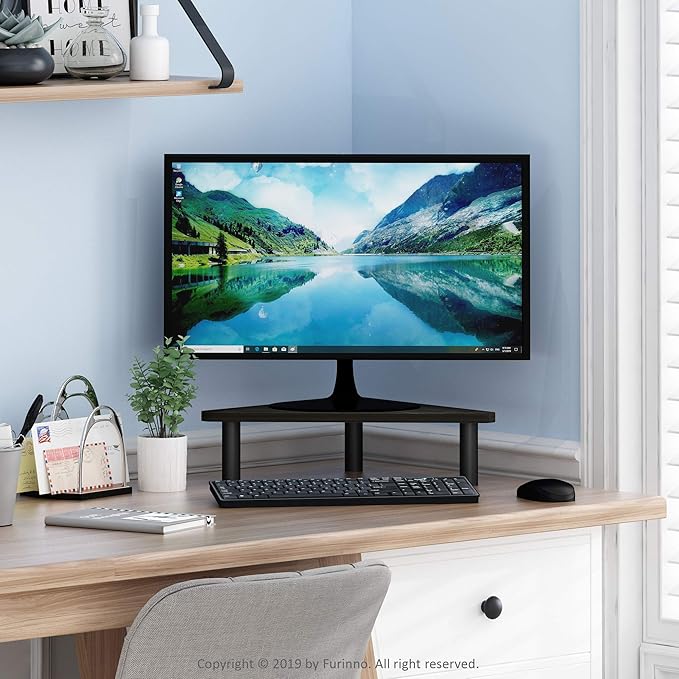 Furinno TURN-N-TUBE Monitor Stand Riser, 19.6" Wide Triangle Corner Monitor Riser, Laptop Stand for Desk, Office Desk Accessories, Desktop Organizers and Accessories, Toolless Assembly, For Study Room, Dorm, Espresso