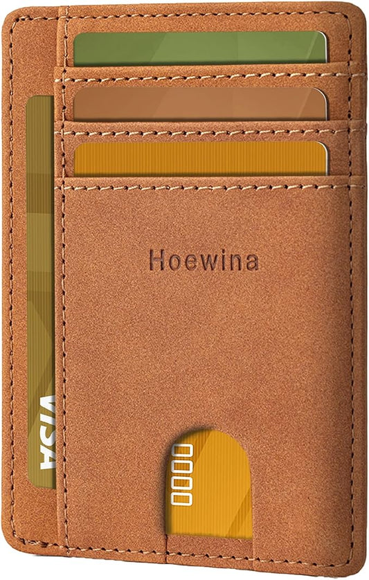 Hoewina Slim Wallet for Men, Credit Card Holder Wallet, Minimalist Design - RFID Blocking Front Pocket Leather Thin Wallet for Men and Women(Mist Coffee)