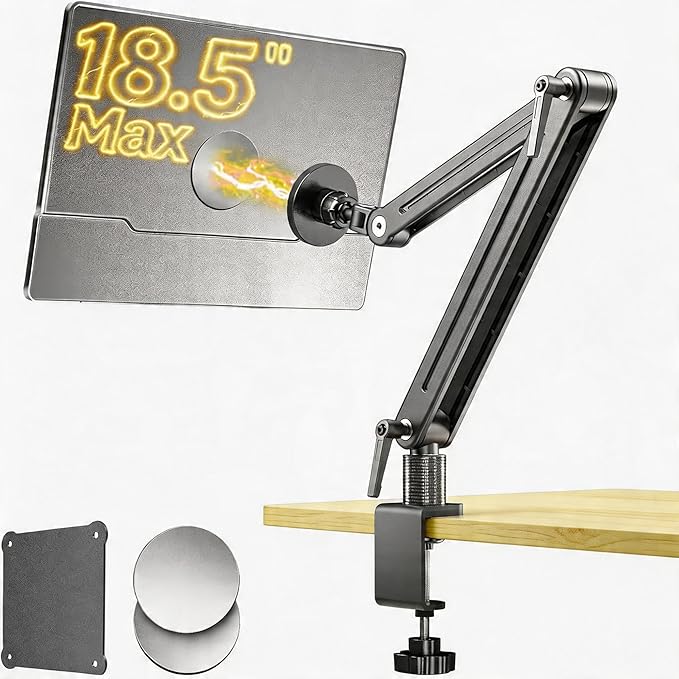 Portable Monitor Holder Mount Arm with Strong Magnetic 360° Rotating Base Bearing Over 5LBS Compatible with 12.9/14.6/15.6/17.3/18.5 inch iPad Pro/Mini/Air/Surface/Samsung