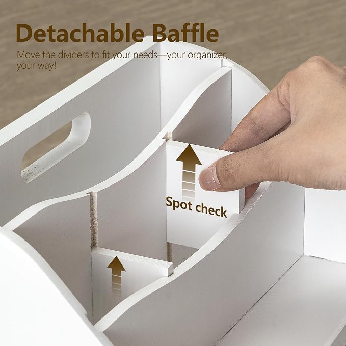 Rebee Vision Pine Wood Mail Organizer for Desk - Charming Farmhouse Countertop Mail Sorter for Office Desk & Home Decor - Mail Holder with Divider, 4-Slot Letter Sorter File Holder (White)