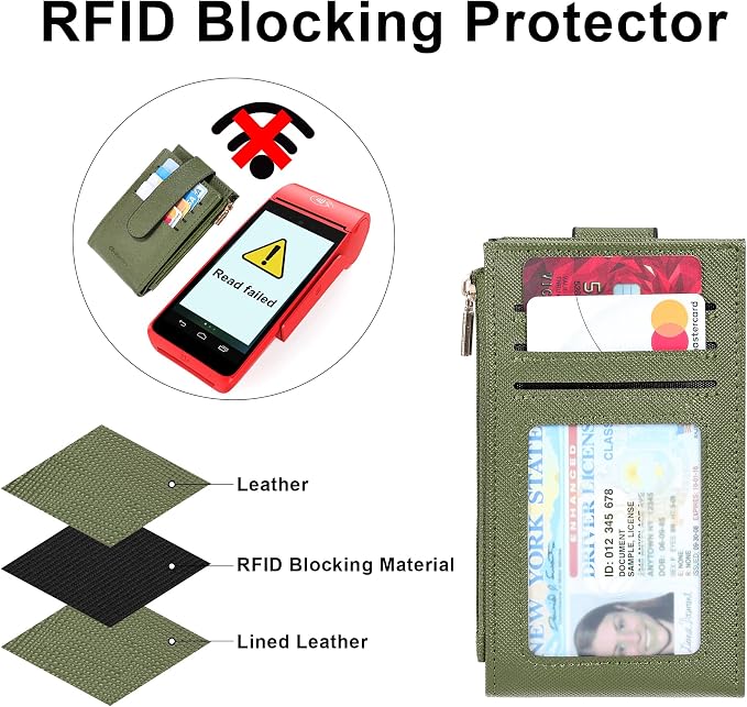 Chelmon Womens Wallet Slim RFID Blocking Bifold Multi Card Case Wallet with Zipper Pocket (Green Army)