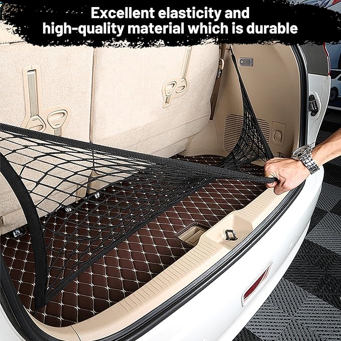 Elastic Cargo Net for SUV, Net Stretchable 31.2" x 24" Stretch to 62.4" x 48", Rear Trunk Bed Netting Cover, Fixing Hooks D-Rings Luggage Cover