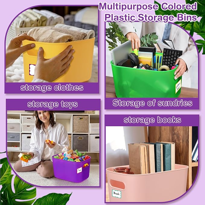 Thyle 24 Pack Richly Colorful Plastic Storage Bins with Lids 7 Quart Toy Storage Box Stackable Nestable Organizer Boxes with Handle and Labels for Classroom Shelf Bedroom Desktop Toys School Supplies