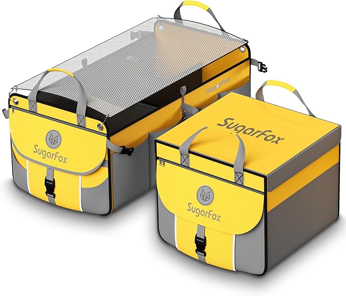 SugarFox Car Trunk Organizer for SUV - 63L+26L Modular Storage, Heavy-Duty, Foldable Waterproof, Soft & Hard Covers, Non-Slip, Multi-Compartment, Yellow M006